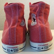 2017 Red Stonewashed High Top Chucks  Rear view of 2017 red stonewashed canvas high tops.